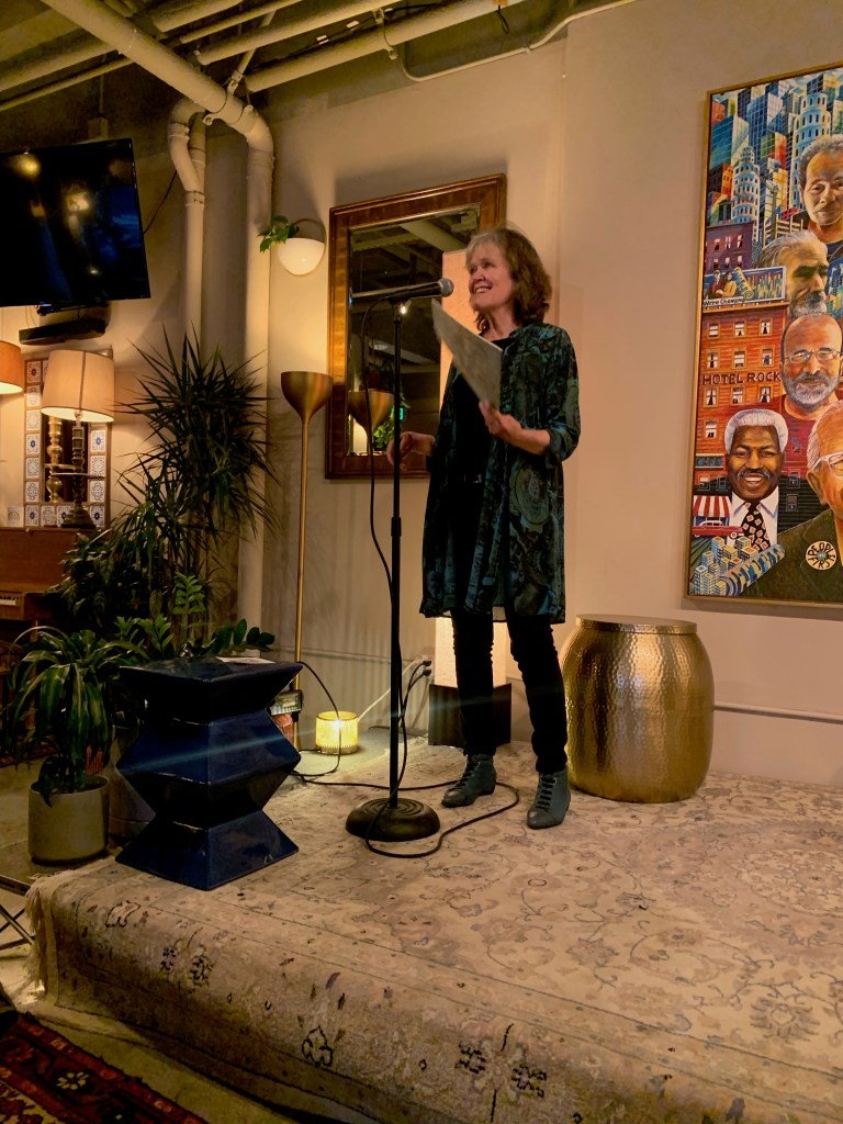 Robin Michel, a featured reader at  The Living Room Series at Manny’s, in the Mission District, San Francisco,  Friday, April 22, 2022.